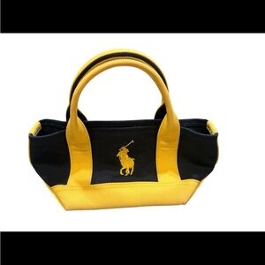 Ralph Lauren Canvas Mini Tote Bag Blue & Yellow Polo Pony Logo Small Canvas